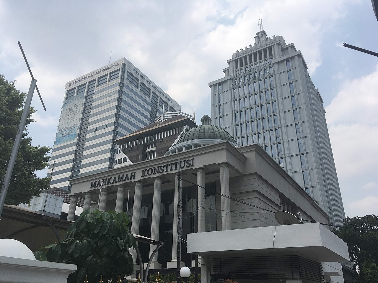 The Constitutional Court building in Jakarta, with a columned portico and a green dome